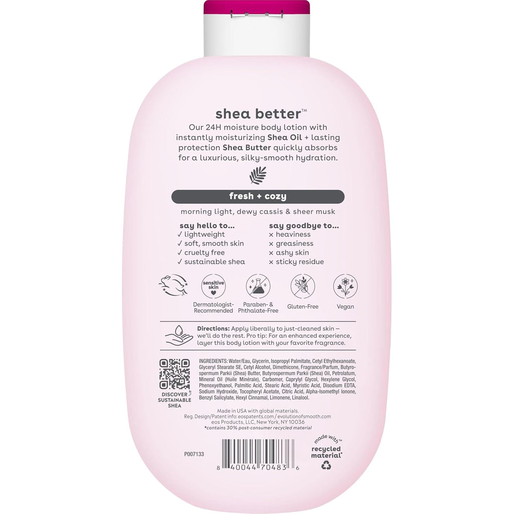 eos Shea Better Body Lotion, Fresh & Cozy, 24-Hour Moisture Skin Care, Lightweight & Non-Greasy, Natural Shea, Vegan, 16 fl oz