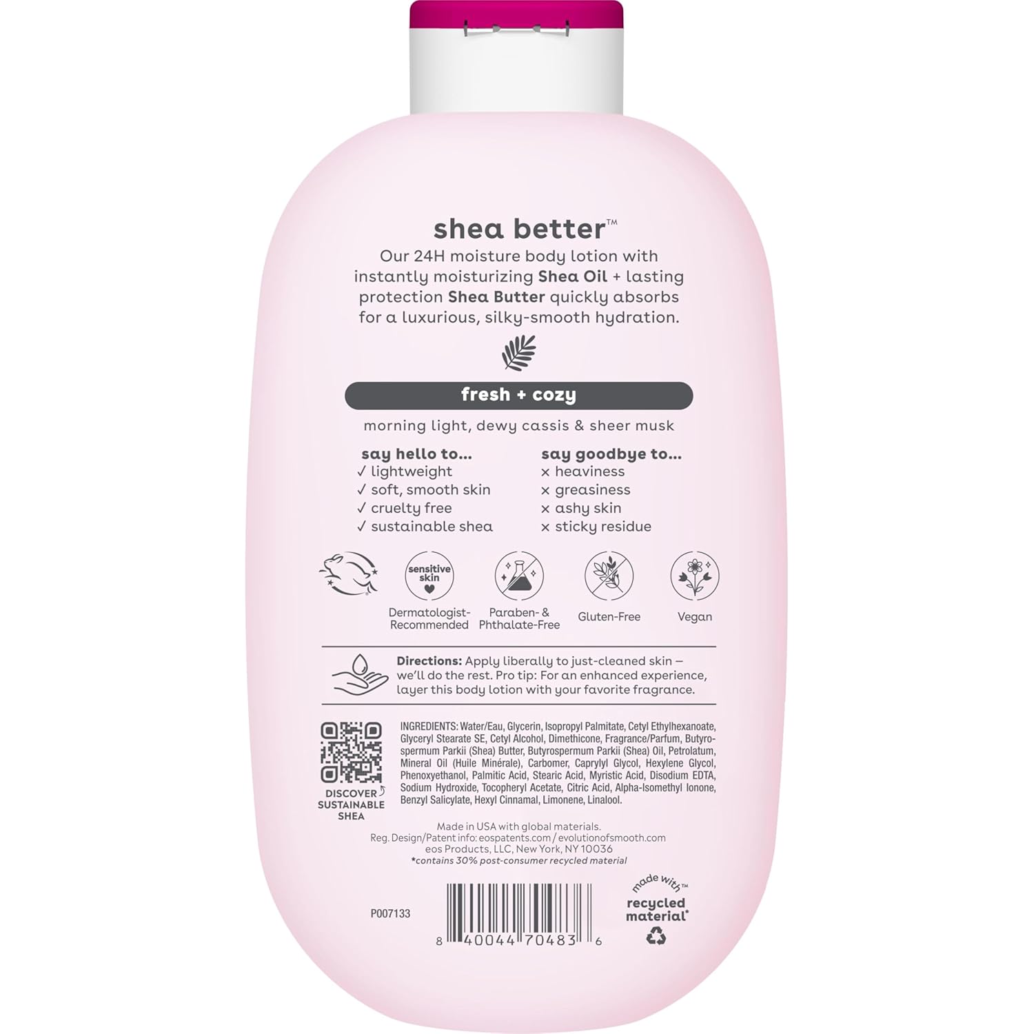 eos Shea Better Body Lotion, Fresh & Cozy, 24-Hour Moisture Skin Care, Lightweight & Non-Greasy, Natural Shea, Vegan, 16 fl oz